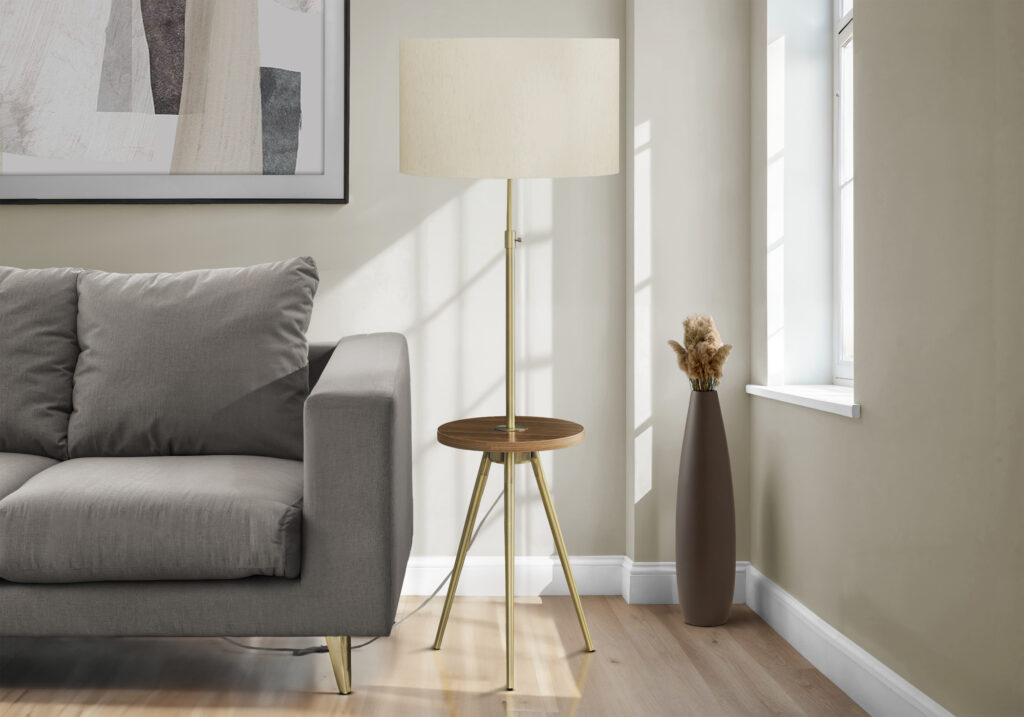 Lighting, Floor Lamp, 63″H, Gold Metal, Ivory / Cream Shade, Contemporary