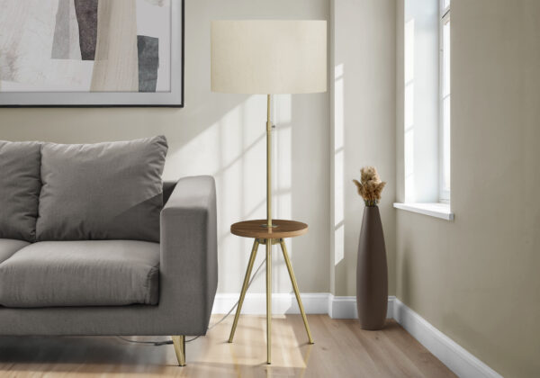 Lighting, Floor Lamp, 63″H, Gold Metal, Ivory / Cream Shade, Contemporary
