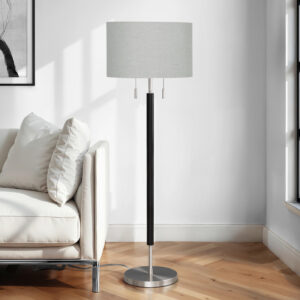 Lighting, 60"H, Floor Lamp, Nickel Metal, Grey Shade, Contemporary