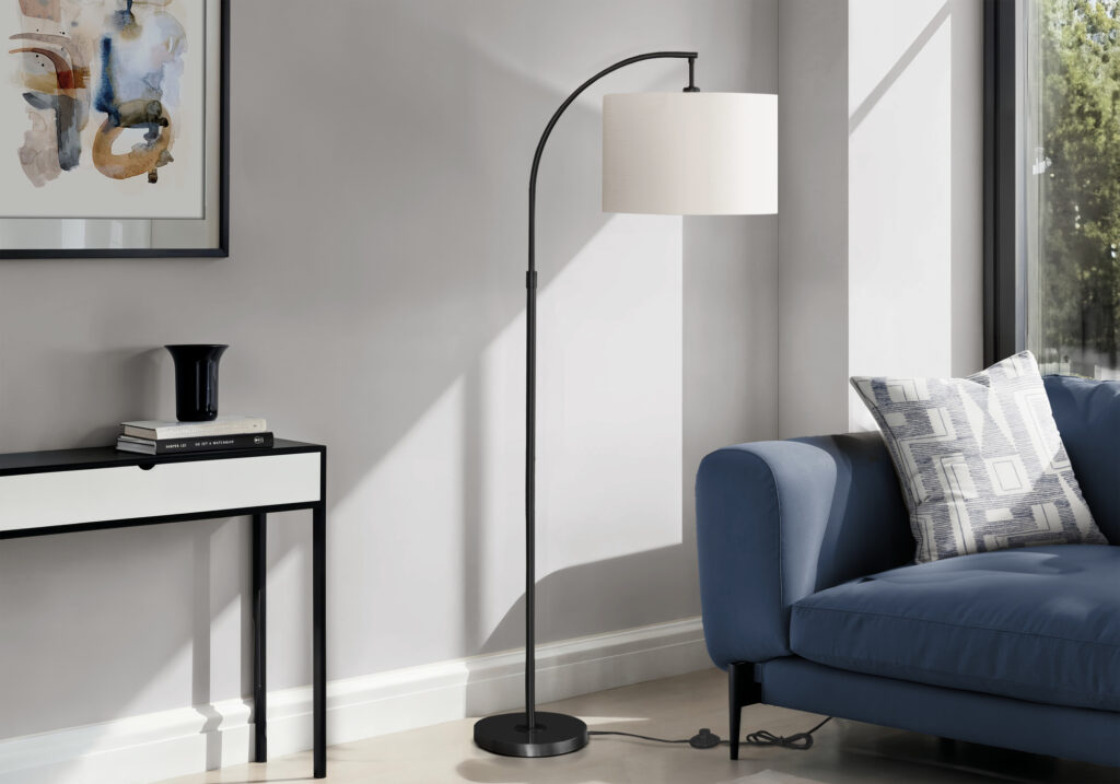 Lighting, 65″H, Floor Lamp, Black Metal, Ivory / Cream Shade, Contemporary