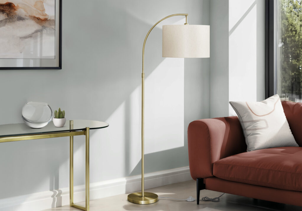 Lighting, 65″H, Floor Lamp, Brass Metal, Ivory / Cream Shade, Contemporary