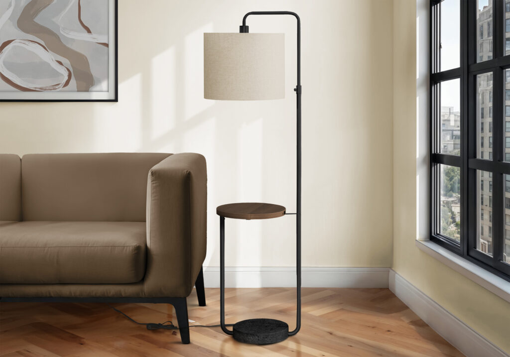 Lighting, 67″H, Floor Lamp, Usb Port Included, Black Metal, Ivory / Cream Shade, Contemporary