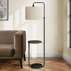 Lighting, 67"H, Floor Lamp, Usb Port Included, Black Metal, Ivory / Cream Shade, Contemporary