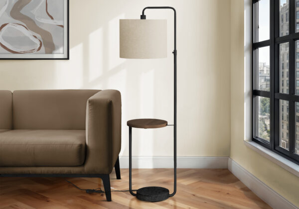 Lighting, 67″H, Floor Lamp, Usb Port Included, Black Metal, Ivory / Cream Shade, Contemporary