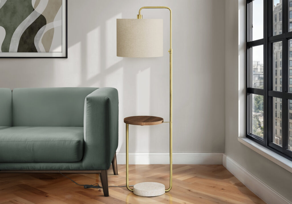 Lighting, 67″H, Floor Lamp, Usb Port Included, Brass Metal, Beige Shade, Contemporary