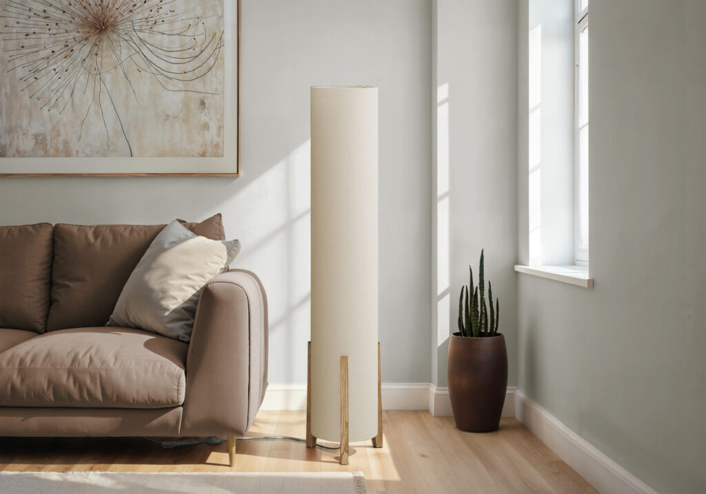 Lighting, 50″H, Floor Lamp, Brown Wood Look, Ivory / Cream Shade, Contemporary