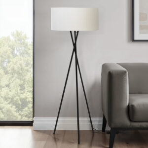 Lighting, 62"H, Floor Lamp, Black Metal, Ivory / Cream Shade, Contemporary