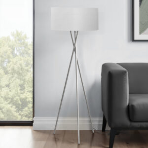 Lighting, 62"H, Floor Lamp, Nickel Metal, Grey Shade, Contemporary