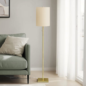 Lighting, 62"H, Floor Lamp, Brass Metal, Ivory / Cream Shade, Contemporary