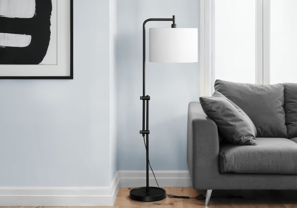 Lighting, 63″H, Floor Lamp, Black Metal, Ivory / Cream Shade, Contemporary