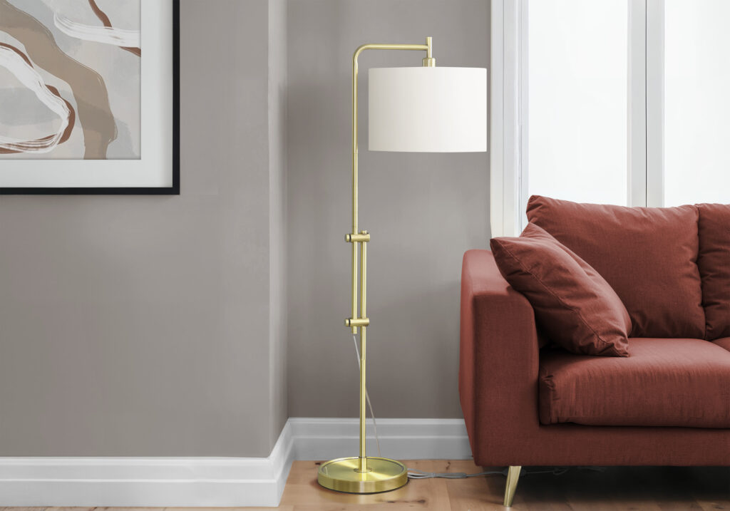 Lighting, 63″H, Floor Lamp, Brass Metal, Ivory / Cream Shade, Contemporary