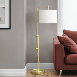 Lighting, 63"H, Floor Lamp, Brass Metal, Ivory / Cream Shade, Contemporary