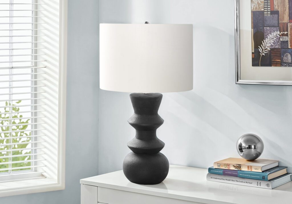 Lighting, 26″H, Table Lamp, Black Ceramic, Ivory / Cream Shade, Contemporary