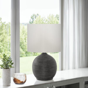 Lighting, 16"H, Table Lamp, Black Resin, Ivory / Cream Shade, Contemporary