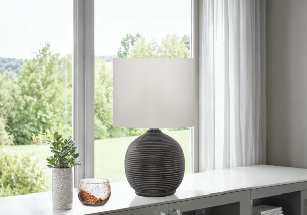 Lighting, 16″H, Table Lamp, Black Resin, Ivory / Cream Shade, Contemporary