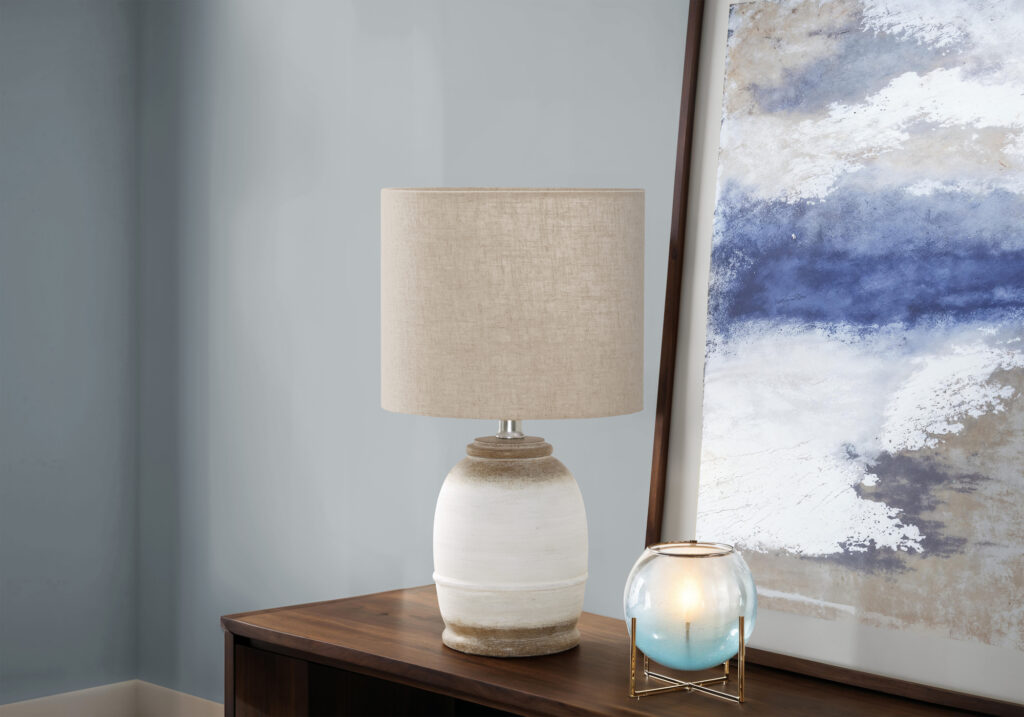 Lighting, 16″H, Table Lamp, Cream Resin, Beige Shade, Contemporary