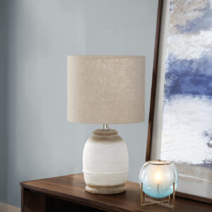 Lighting, 16"H, Table Lamp, Cream Resin, Beige Shade, Contemporary