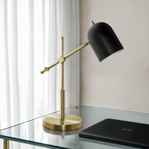 Lighting, 18"H, Table Lamp, Brass Metal, Black Shade, Contemporary