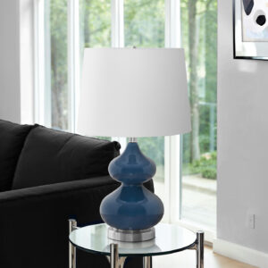 Lighting, 24"H, Table Lamp, Blue Glass, Ivory / Cream Shade, Contemporary