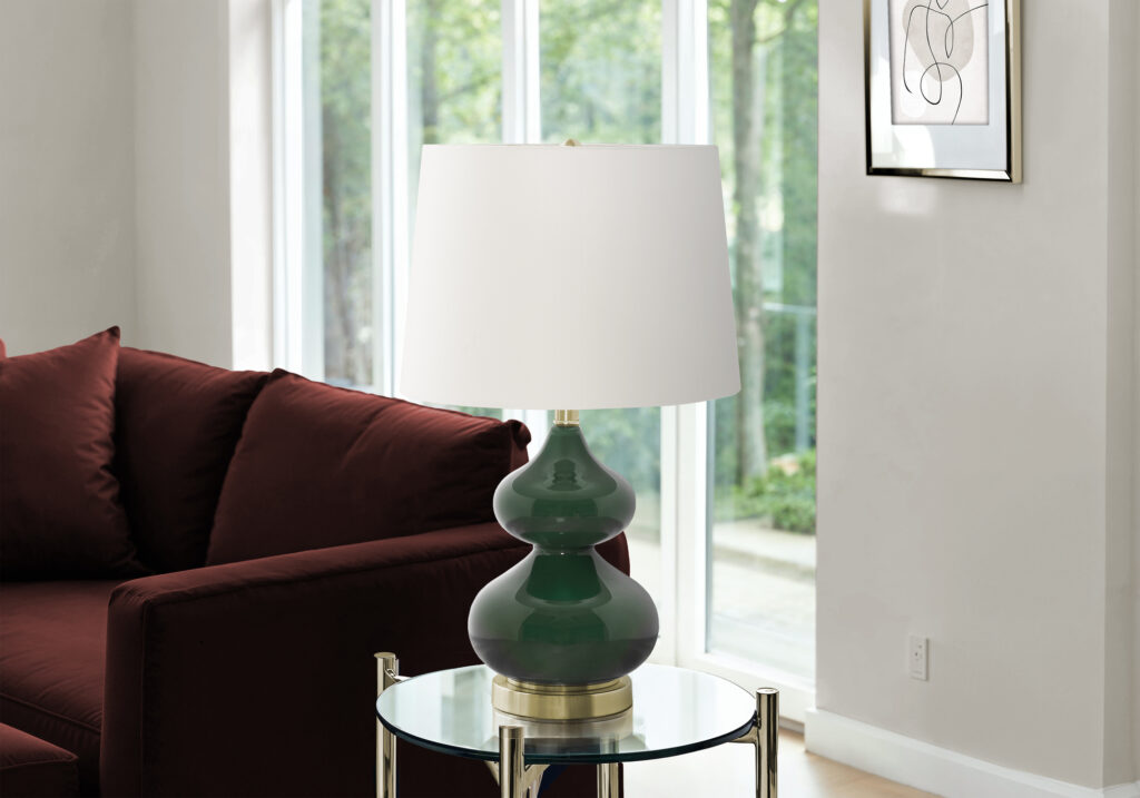 Lighting, 24″H, Table Lamp, Green Glass, Ivory / Cream Shade, Contemporary