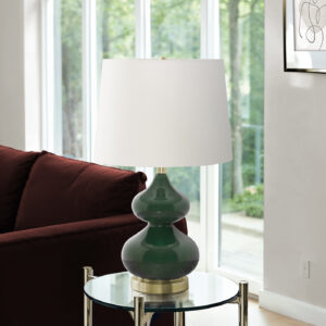 Lighting, 24"H, Table Lamp, Green Glass, Ivory / Cream Shade, Contemporary