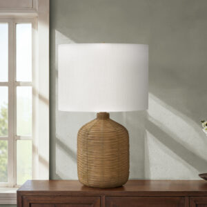 Lighting, 23"H, Table Lamp, Brown Rattan, Beige Shade, Modern