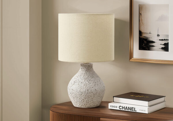 Lighting, 16″H, Table Lamp, Beige Resin, Beige Shade, Contemporary