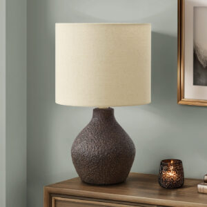 Lighting, 16"H, Table Lamp, Brown Resin, Beige Shade, Contemporary