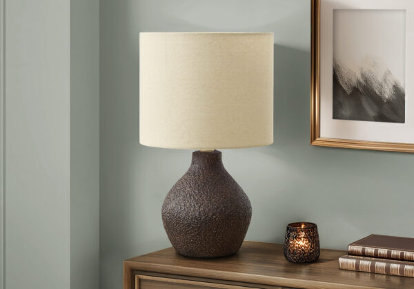 Lighting, 16″H, Table Lamp, Brown Resin, Beige Shade, Contemporary