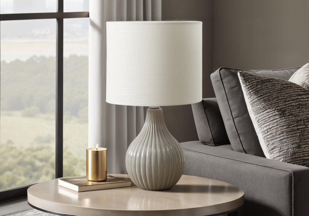 Lighting, 17″H, Table Lamp, Grey Ceramic, Ivory / Cream Shade, Contemporary