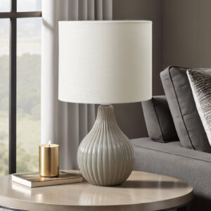 Lighting, 17"H, Table Lamp, Grey Ceramic, Ivory / Cream Shade, Contemporary