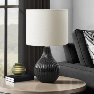 Lighting, 17"H, Table Lamp, Black Ceramic, Ivory / Cream Shade, Contemporary, Modern