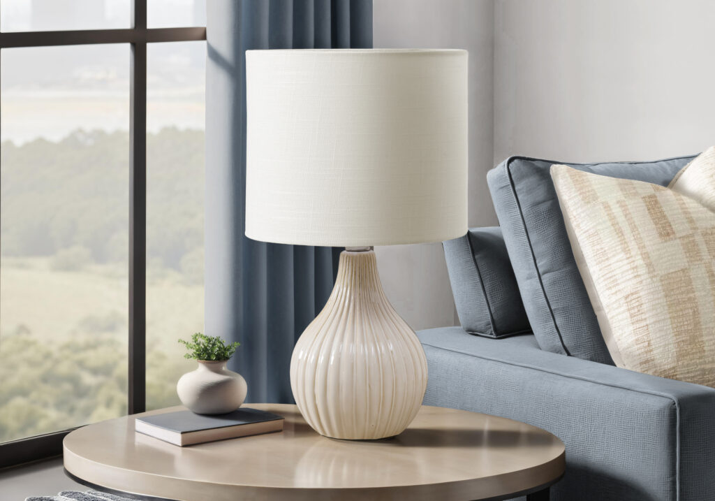 Lighting, 17″H, Table Lamp, Beige Ceramic, Ivory / Cream Shade, Contemporary, Modern