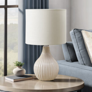Lighting, 17"H, Table Lamp, Beige Ceramic, Ivory / Cream Shade, Contemporary, Modern
