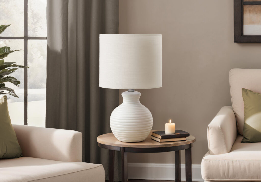 Lighting, 16″H, Table Lamp, White Resin, Ivory / Cream Shade, Contemporary