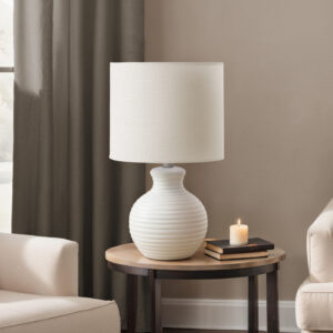 Lighting, 16"H, Table Lamp, White Resin, Ivory / Cream Shade, Contemporary