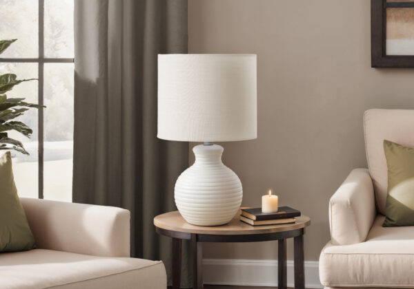 Lighting, 16″H, Table Lamp, White Resin, Ivory / Cream Shade, Contemporary