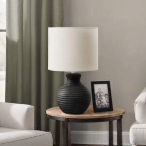 Lighting, 16"H, Table Lamp, Black Resin, Ivory / Cream Shade, Contemporary