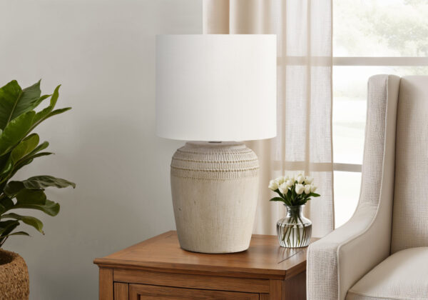 Lighting, 17″H, Table Lamp, Beige Ceramic, Ivory / Cream Shade, Contemporary
