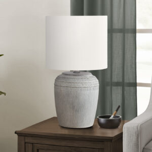 Lighting, 17"H, Table Lamp, Grey Ceramic, Ivory / Cream Shade, Contemporary