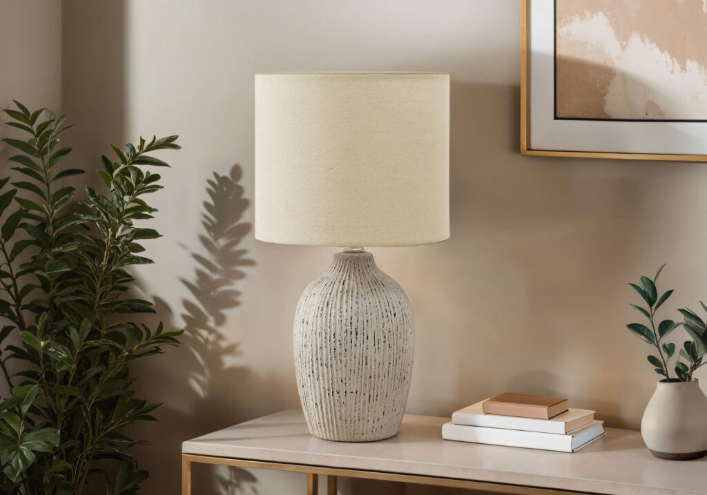 Lighting, Table Lamp, 18″H, Beige Ceramic, Beige Shade, Contemporary