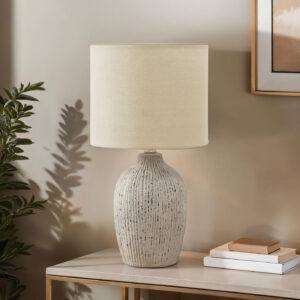 Lighting, Table Lamp, 18"H, Beige Ceramic, Beige Shade, Contemporary