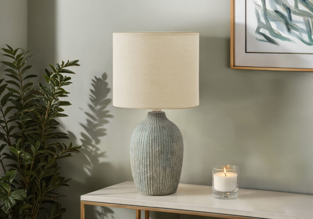 Lighting, Table Lamp, 18″H, Green Ceramic, Beige Shade, Contemporary, Modern