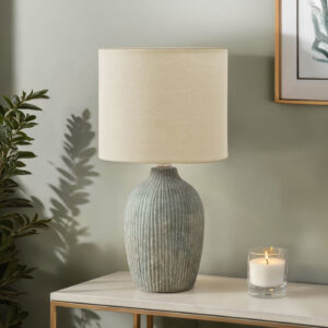 Lighting, Table Lamp, 18"H, Green Ceramic, Beige Shade, Contemporary, Modern