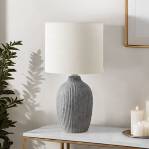 Lighting, Table Lamp, 18"H, Grey Ceramic, Ivory / Cream Shade, Contemporary, Modern