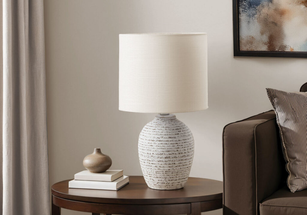 Lighting, 17″H, Table Lamp, Ivory Ceramic, Ivory / Cream Shade, Contemporary, Modern