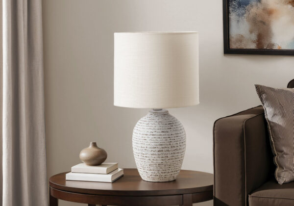 Lighting, 17″H, Table Lamp, Ivory Ceramic, Ivory / Cream Shade, Contemporary, Modern