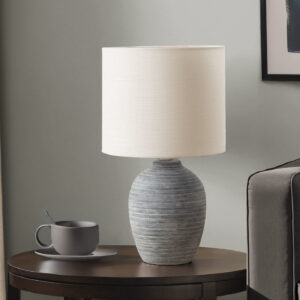 Lighting, 17"H, Table Lamp, Grey Ceramic, Ivory / Cream Shade, Contemporary, Modern