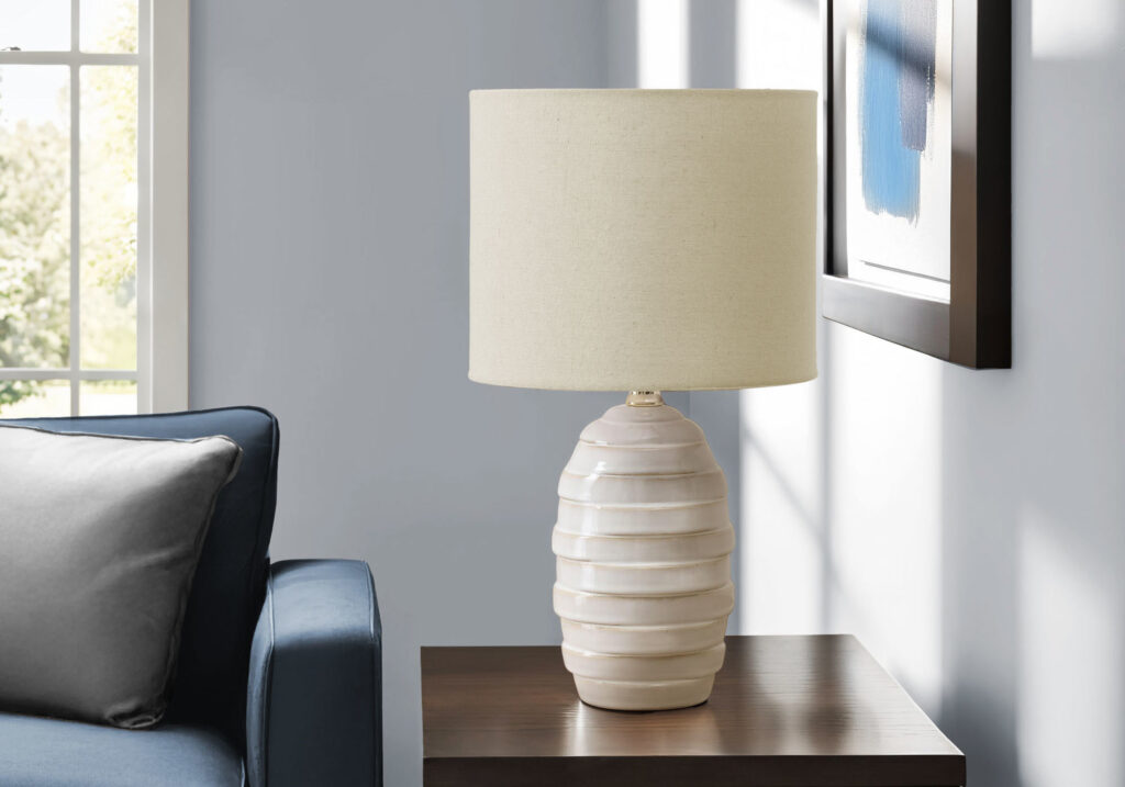 Lighting, 17″H, Table Lamp, Ivory Ceramic, Beige Shade, Contemporary, Modern
