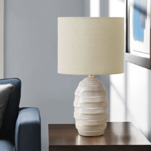 Lighting, 17"H, Table Lamp, Ivory Ceramic, Beige Shade, Contemporary, Modern